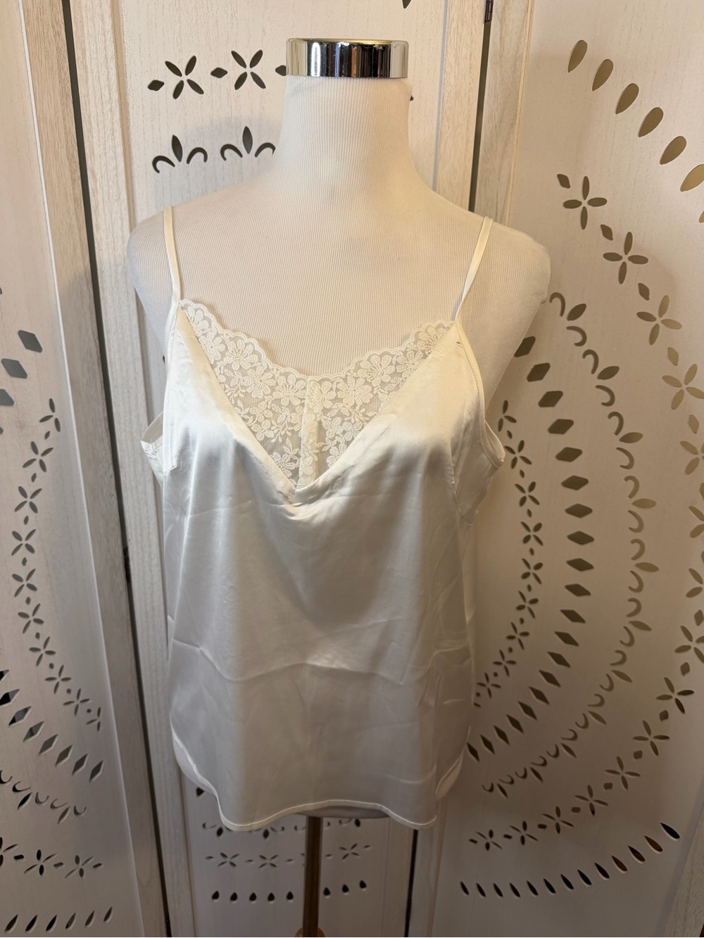 Silky Lace Trim Ivory Camisole